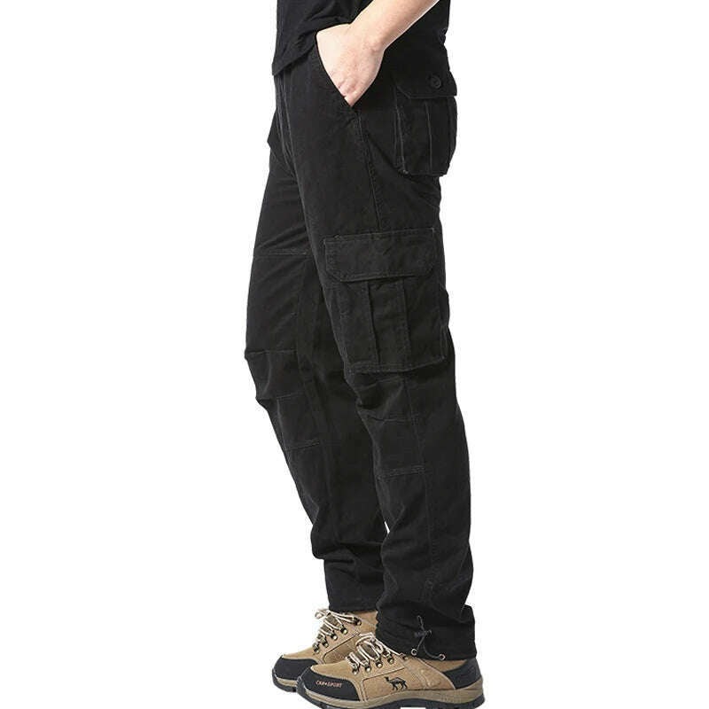 KIMLUD, Large Pocket Loose Overalls Men's Outdoor Sports Jogging Tactical Pants Elastic Waist Pure Cotton Casual Work Pants, MST  Black / M 50-60kg, KIMLUD APPAREL - Womens Clothes