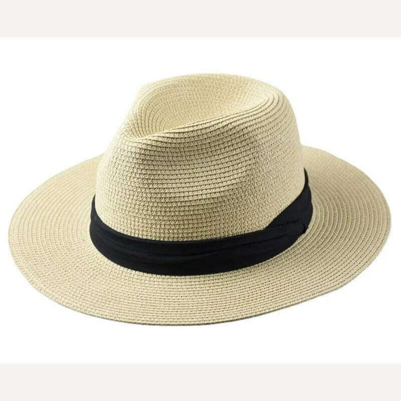 Large Size Panama Hats Lady Beach Wide Brim Straw Hat Man Summer Sun Cap Plus Size Fedora Hat 55-57cm 58-60cm 61-64cm - KIMLUD