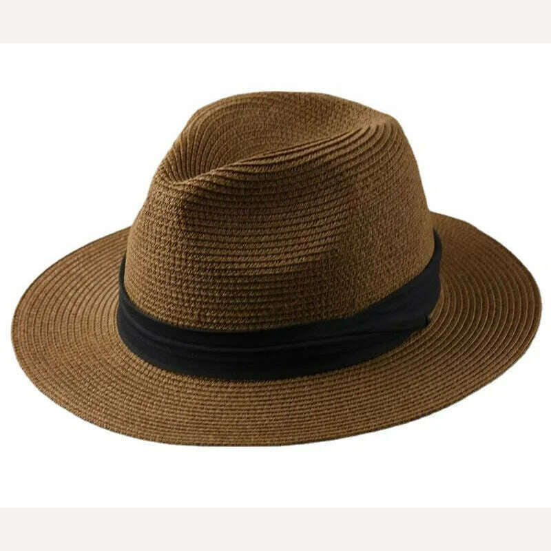 Large Size Panama Hats Lady Beach Wide Brim Straw Hat Man Summer Sun Cap Plus Size Fedora Hat 55-57cm 58-60cm 61-64cm - KIMLUD