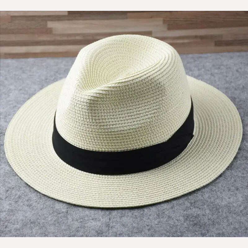 Large Size Panama Hats Lady Beach Wide Brim Straw Hat Man Summer Sun Cap Plus Size Fedora Hat 55-57cm 58-60cm 61-64cm - KIMLUD