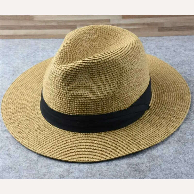 Large Size Panama Hats Lady Beach Wide Brim Straw Hat Man Summer Sun Cap Plus Size Fedora Hat 55-57cm 58-60cm 61-64cm - KIMLUD