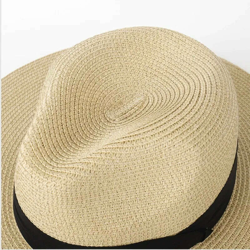 Large Size XL61-64cm Panama Hats Men Women Beach Wide Brim Straw Hat Lady Summer Sun Hats Plus Size Fedora Hat 55-57cm 58-60cm - KIMLUD