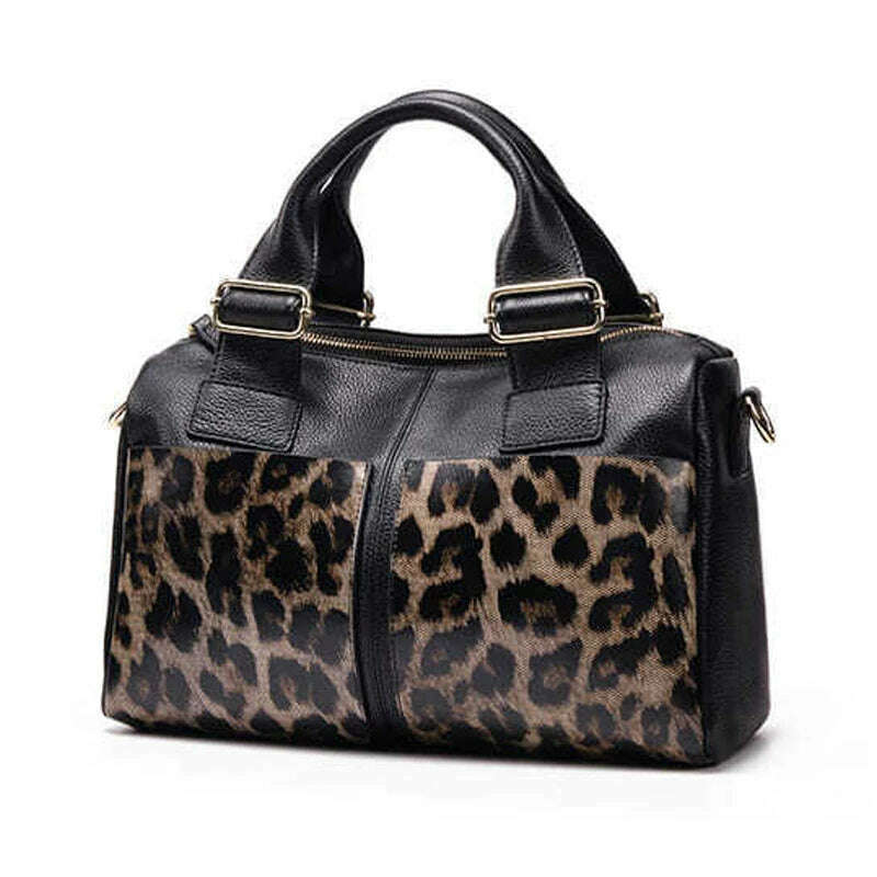 KIMLUD, Large Women Tote Bag Leopard Print Soft Cowhide Leather Shoulder Bag Oversized Shopper Bag Casual Tote Handbag, Black Leopard print, KIMLUD APPAREL - Womens Clothes