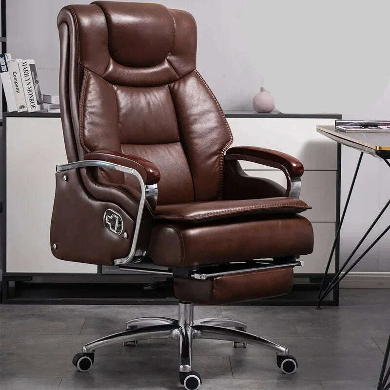 KIMLUD, Lazy Luxairy Rotating Office Chair Leather Executive Lounge Ergonomic Office Chair Nordic Design High Back Cadeiras Furniture, Foot rest brown, KIMLUD APPAREL - Womens Clothes