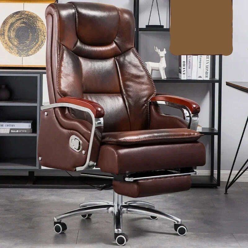 KIMLUD, Lazy Luxairy Rotating Office Chair Leather Executive Lounge Ergonomic Office Chair Nordic Design High Back Cadeiras Furniture, Foot rest brown A, KIMLUD APPAREL - Womens Clothes