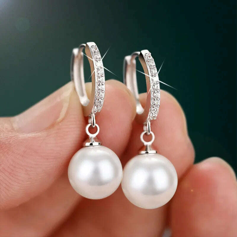 KIMLUD, LByzHan 2020 Pearl Earrings Genuine Natural Freshwater Pearl 925 Sterling Silver Earrings Pearl Jewelry For Wemon Wedding Gift, KIMLUD Womens Clothes