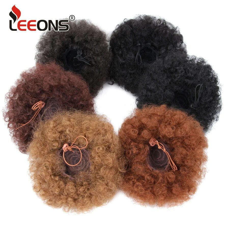 KIMLUD, Leeons New Synthetic Short Afro Puff Hair Bun Afro Puff Drawstring Ponytail Blonde Pony Tail Clip In Hair Extension Kinky Puff, KIMLUD Womens Clothes