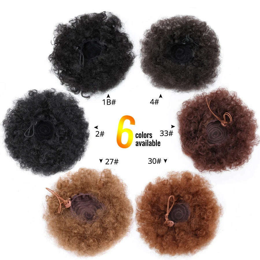 KIMLUD, Leeons New Synthetic Short Afro Puff Hair Bun Afro Puff Drawstring Ponytail Blonde Pony Tail Clip In Hair Extension Kinky Puff, KIMLUD Womens Clothes