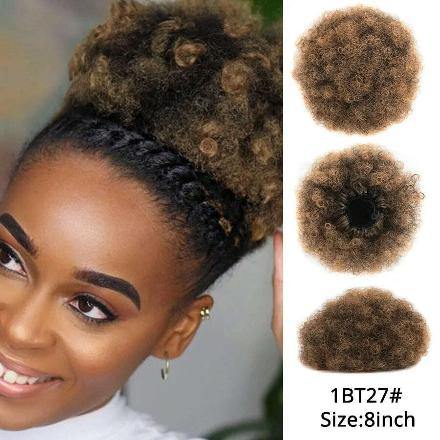 KIMLUD, Leeons New Synthetic Short Afro Puff Hair Bun Afro Puff Drawstring Ponytail Blonde Pony Tail Clip In Hair Extension Kinky Puff, 1bt27 / 1 PC, KIMLUD APPAREL - Womens Clothes