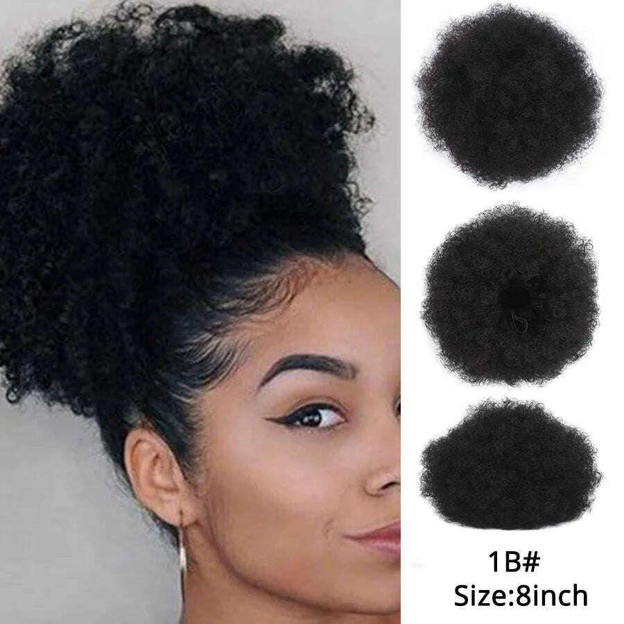 KIMLUD, Leeons New Synthetic Short Afro Puff Hair Bun Afro Puff Drawstring Ponytail Blonde Pony Tail Clip In Hair Extension Kinky Puff, 1B  L / 1 PC, KIMLUD APPAREL - Womens Clothes