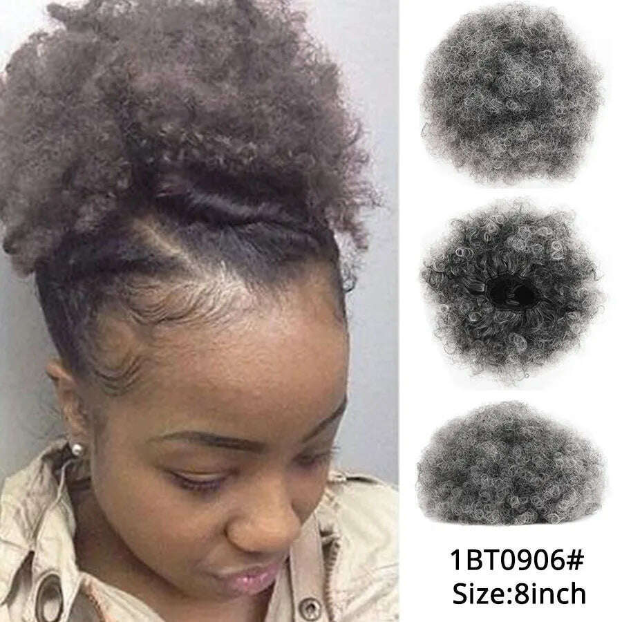 KIMLUD, Leeons New Synthetic Short Afro Puff Hair Bun Afro Puff Drawstring Ponytail Blonde Pony Tail Clip In Hair Extension Kinky Puff, 1bt0906 / 1 PC, KIMLUD APPAREL - Womens Clothes