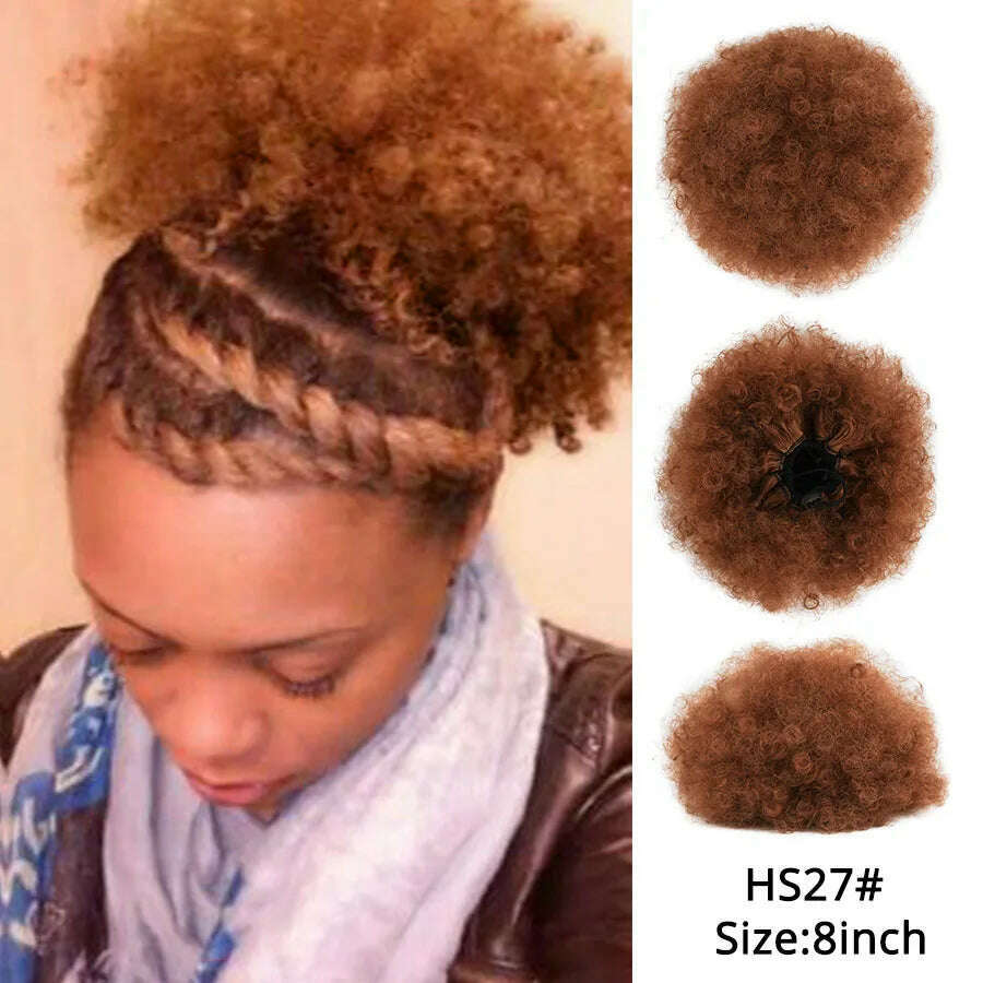 KIMLUD, Leeons New Synthetic Short Afro Puff Hair Bun Afro Puff Drawstring Ponytail Blonde Pony Tail Clip In Hair Extension Kinky Puff, 27  L / 1 PC, KIMLUD APPAREL - Womens Clothes