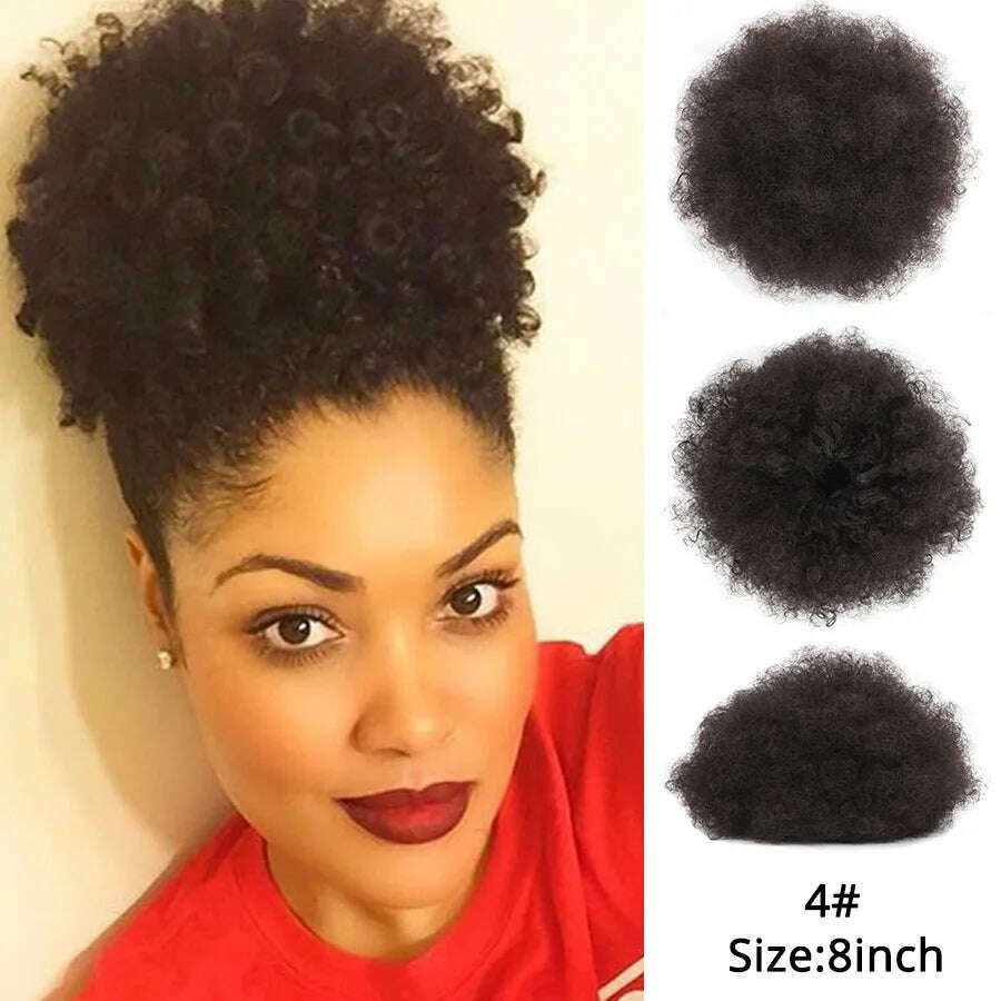 KIMLUD, Leeons New Synthetic Short Afro Puff Hair Bun Afro Puff Drawstring Ponytail Blonde Pony Tail Clip In Hair Extension Kinky Puff, 4  L / 1 PC, KIMLUD APPAREL - Womens Clothes