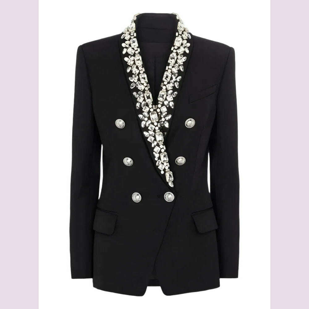 LGRQ Solid Spliced Diamonds Casual Elegant Blazers Women V Neck Long Sleeve Patchwork Button Blazer Female Fashion Style 19Z2567 - KIMLUD