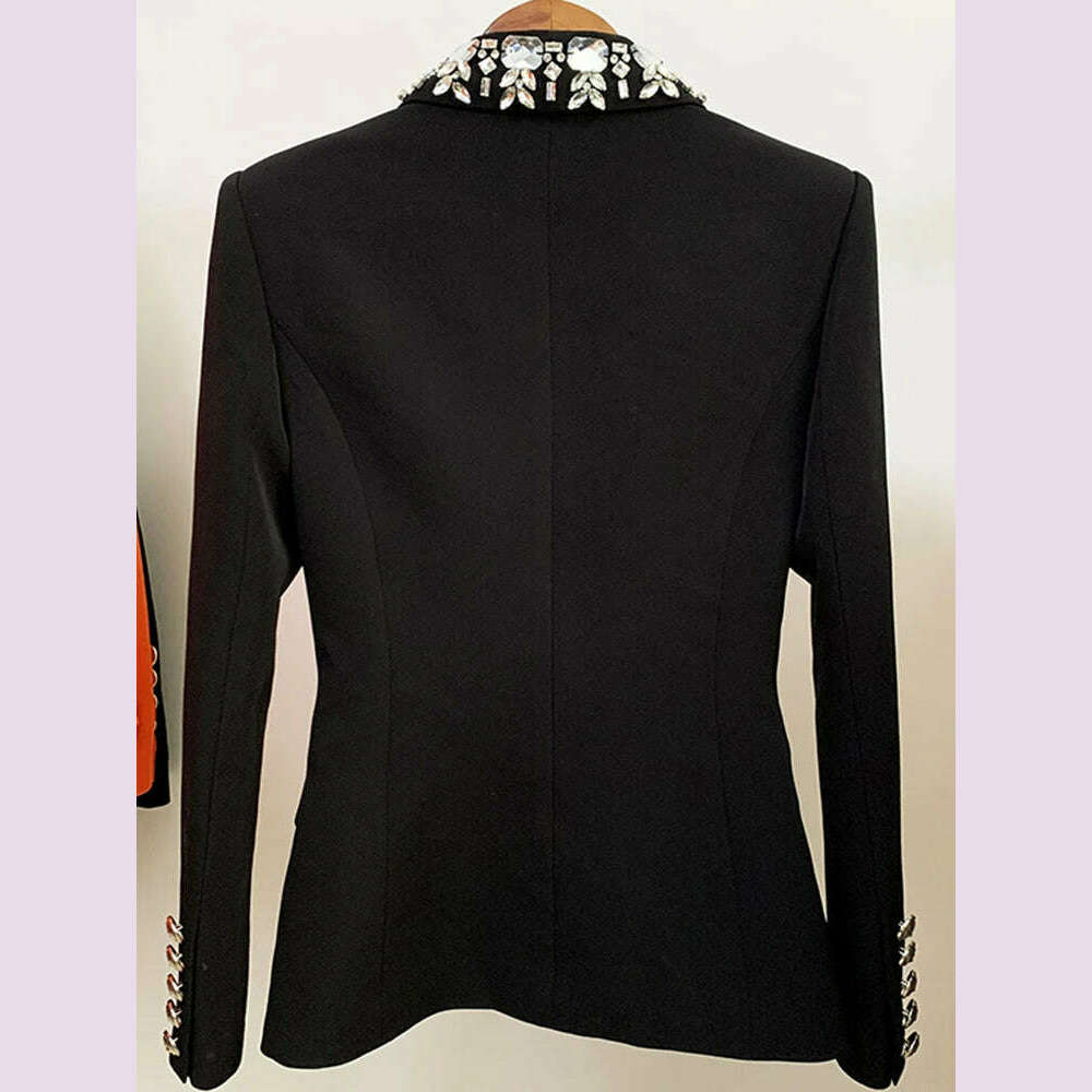 LGRQ Solid Spliced Diamonds Casual Elegant Blazers Women V Neck Long Sleeve Patchwork Button Blazer Female Fashion Style 19Z2567 - KIMLUD