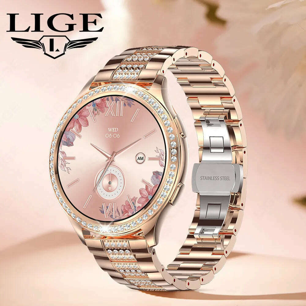 LIGE 1.32 inch Women Smart Watch Bluetooth Call AI Voice Assistant Women's Watches Custom Watch Face Health Monitor Smartwatches - KIMLUD