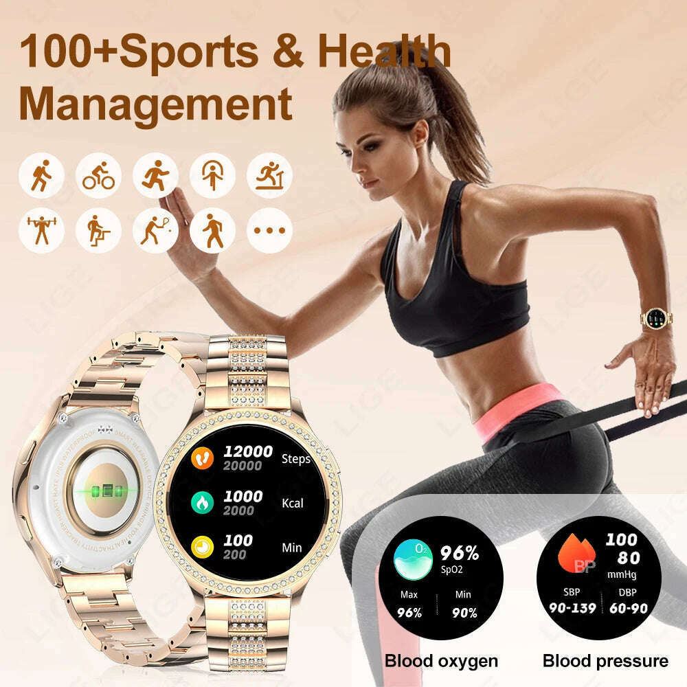 KIMLUD, LIGE 1.32 inch Women Smart Watch Bluetooth Call AI Voice Assistant Women's Watches Custom Watch Face Health Monitor Smartwatches, KIMLUD Womens Clothes