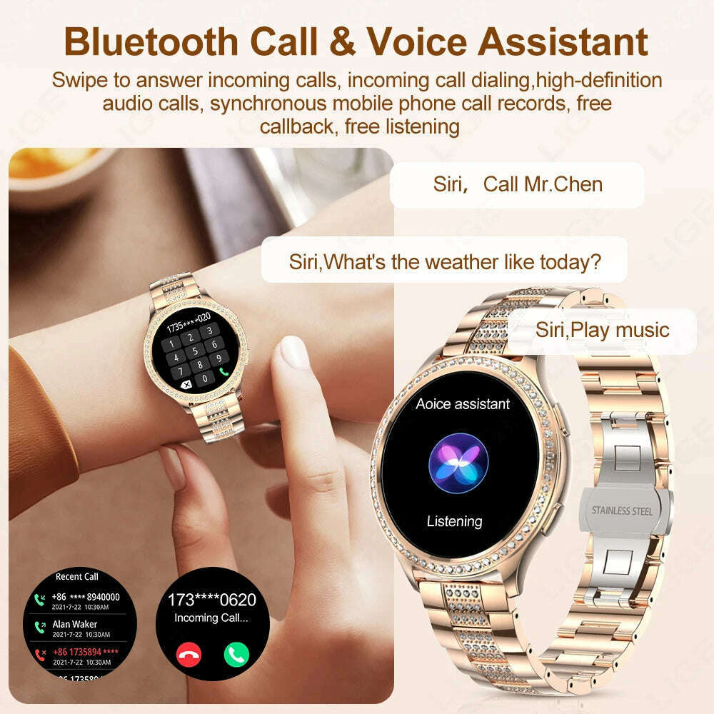 KIMLUD, LIGE 1.32 inch Women Smart Watch Bluetooth Call AI Voice Assistant Women's Watches Custom Watch Face Health Monitor Smartwatches, KIMLUD Womens Clothes