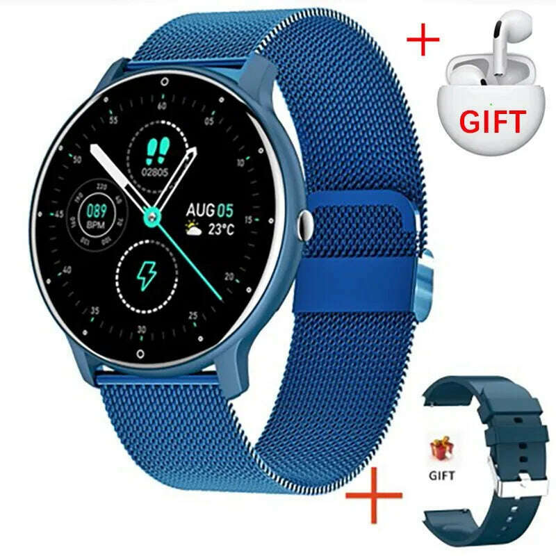 KIMLUD, LIGE 2024 New Men Smart Watch Real-time Activity Tracker Heart Rate Monitor Sports Women Smart Watch Men Clock For Android IOS, Blue Mesh Belt, KIMLUD APPAREL - Womens Clothes