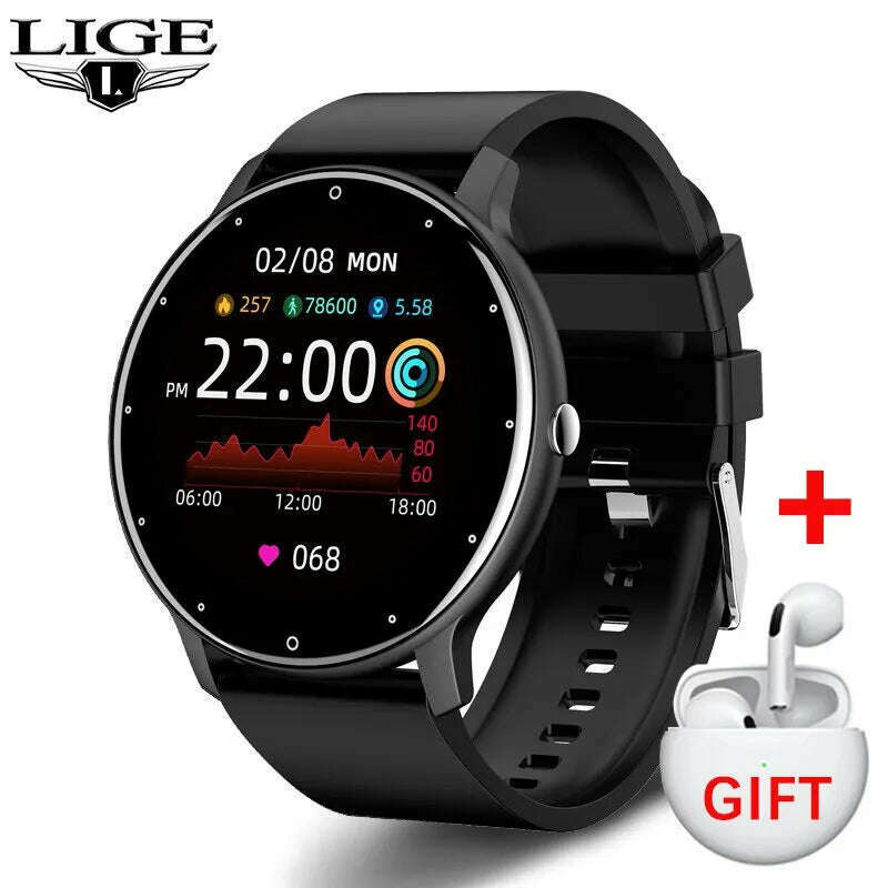 KIMLUD, LIGE 2024 New Men Smart Watch Real-time Activity Tracker Heart Rate Monitor Sports Women Smart Watch Men Clock For Android IOS, Black, KIMLUD APPAREL - Womens Clothes