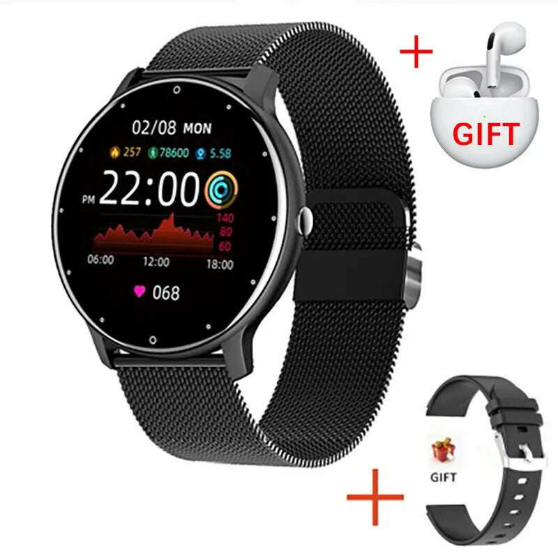 KIMLUD, LIGE 2024 New Men Smart Watch Real-time Activity Tracker Heart Rate Monitor Sports Women Smart Watch Men Clock For Android IOS, Black Mesh Belt, KIMLUD APPAREL - Womens Clothes