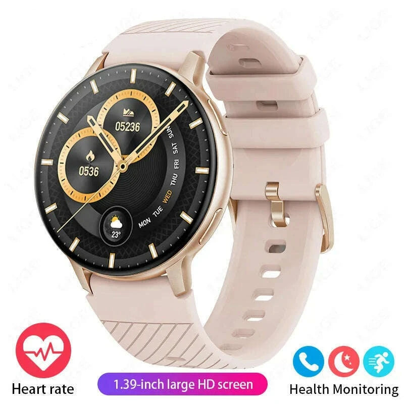 KIMLUD, LIGE Bluetooth Call Smart Watch Women Custom Dial Steel Watches Men Sports Fitness Tracker Heart Rate Smartwatch For Android IOS, gold pink, KIMLUD APPAREL - Womens Clothes