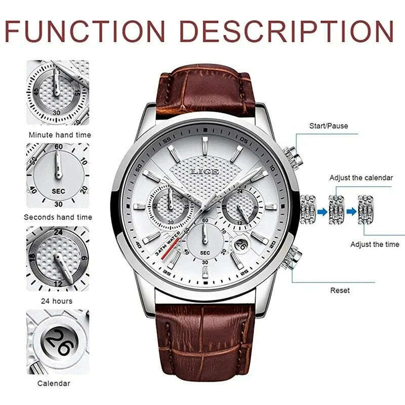 KIMLUD, LIGE Fashion Watch for Men Top Brand Luxury Business Men Watches Sport Quartz Chronograph Waterproof Wristwatch Man Reloj Hombre, KIMLUD Womens Clothes