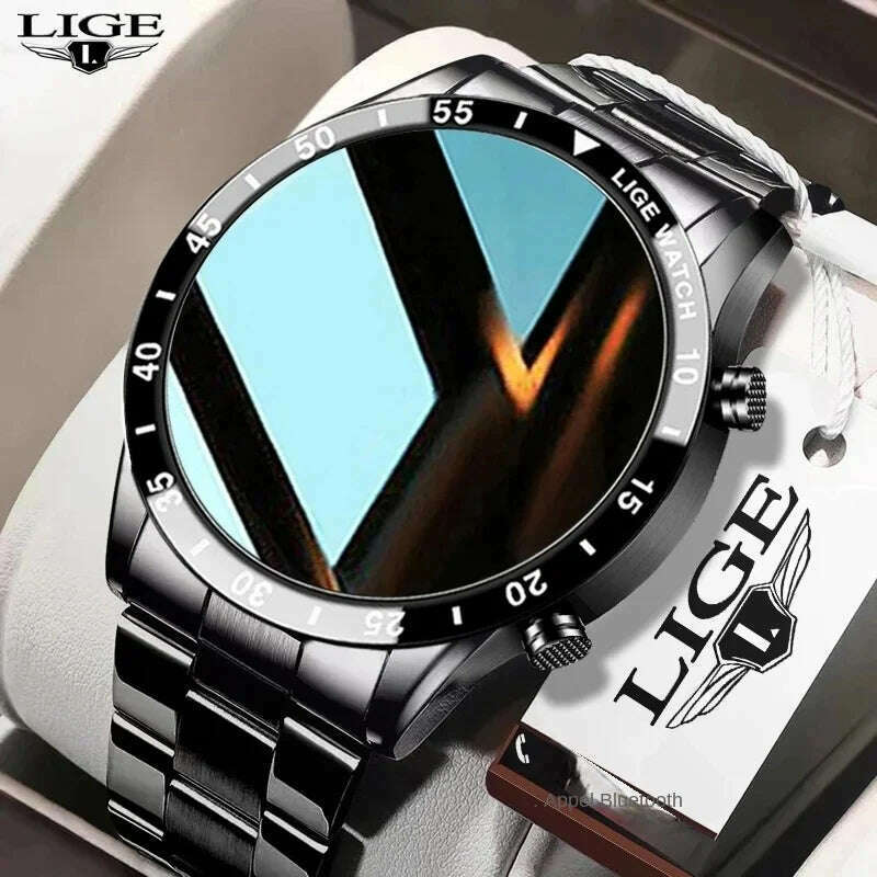 LIGE Luxury Full Circle Touch Screen Men Smart Watch Bluetooth Call Steel Band Waterproof Sports Fitness Watch For Android IOS - KIMLUD