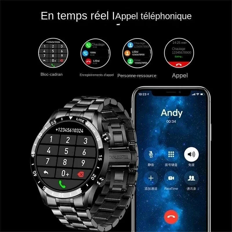 KIMLUD, LIGE Luxury Full Circle Touch Screen Men Smart Watch Bluetooth Call Steel Band Waterproof Sports Fitness Watch For Android IOS, KIMLUD Womens Clothes