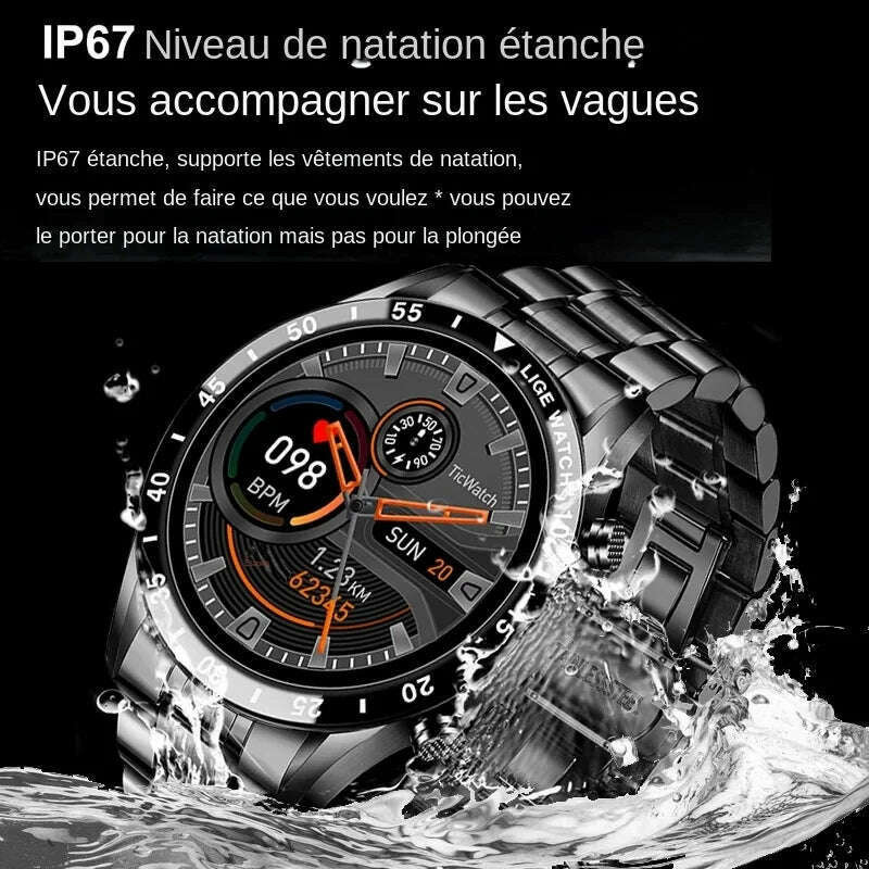 LIGE Luxury Full Circle Touch Screen Men Smart Watch Bluetooth Call Steel Band Waterproof Sports Fitness Watch For Android IOS - KIMLUD