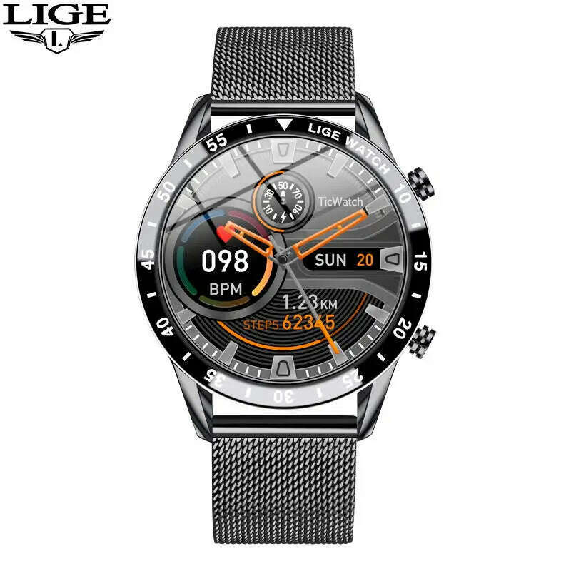 LIGE Luxury Full Circle Touch Screen Men Smart Watch Bluetooth Call Steel Band Waterproof Sports Fitness Watch For Android IOS - KIMLUD