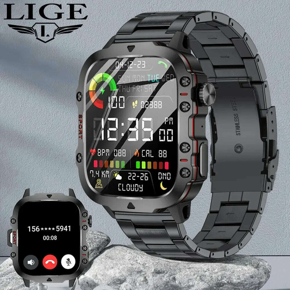 KIMLUD, LIGE New Smart Watch 1.96 Inch Screen 420 MAh Bluetooth Call Voice Assistant Watch Sports Fitness Waterproof Smartwatch For Men, KIMLUD Womens Clothes