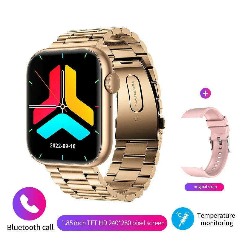 KIMLUD, LIGE New Smart Watch 2024 Wireless Charging Smartwatch Bluetooth Calls Men Women Smartwatches Fitness Bracelet Custom Watch Face, steel gold, KIMLUD APPAREL - Womens Clothes