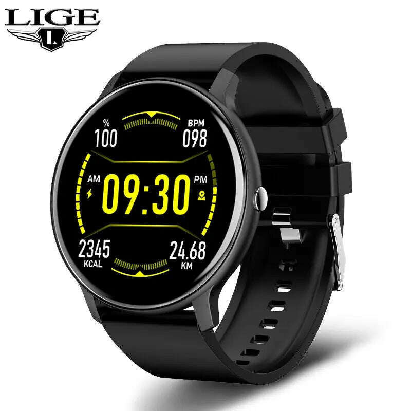 KIMLUD, LIGE New Smart Watch Women Men Lady Sport Fitness Smartwatch Sleep Heart Rate Monitor Waterproof Men‘s Watches For IOS Android, black, KIMLUD APPAREL - Womens Clothes