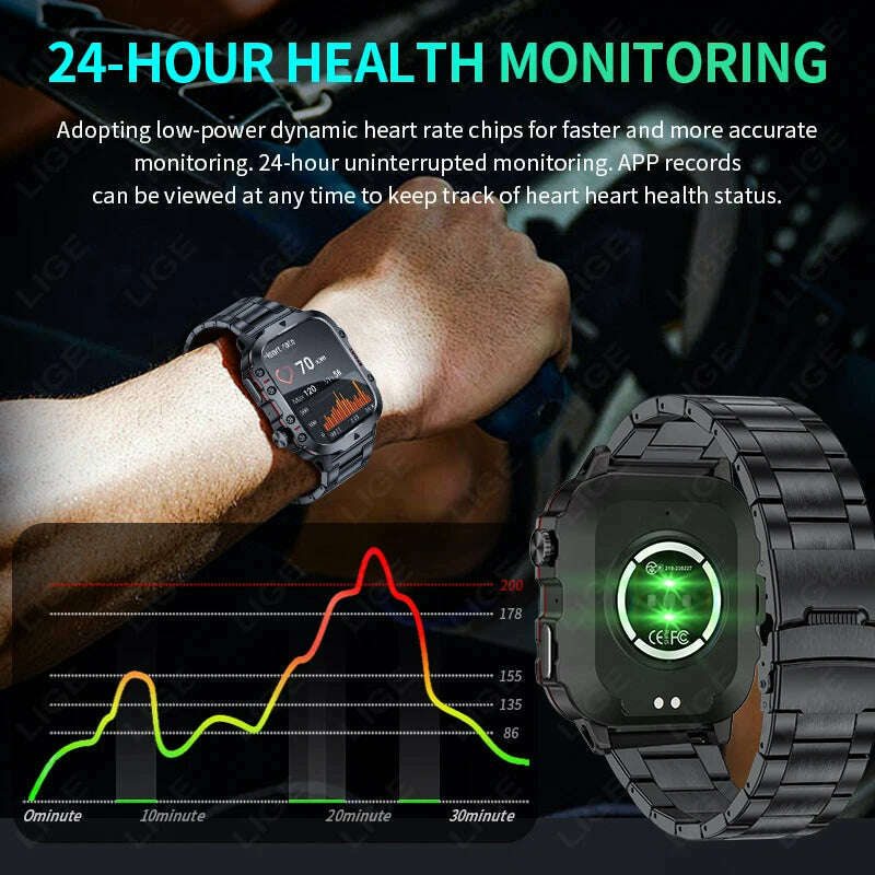 KIMLUD, LIGE New Smartwatch Men's Rugged Military Bluetooth Call Sport Heart Rate IP68 Waterproof Outdoor Smart Watches for Android IOS, KIMLUD Womens Clothes