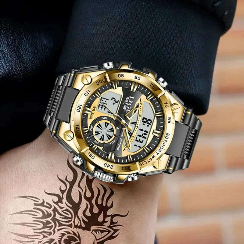 KIMLUD, LIGE Top Brand Luxury Men Watches Fashion Dual Display Watch For Men Casual Sport Divier Watch Men Quartz Chronograph Clock Male, KIMLUD Womens Clothes