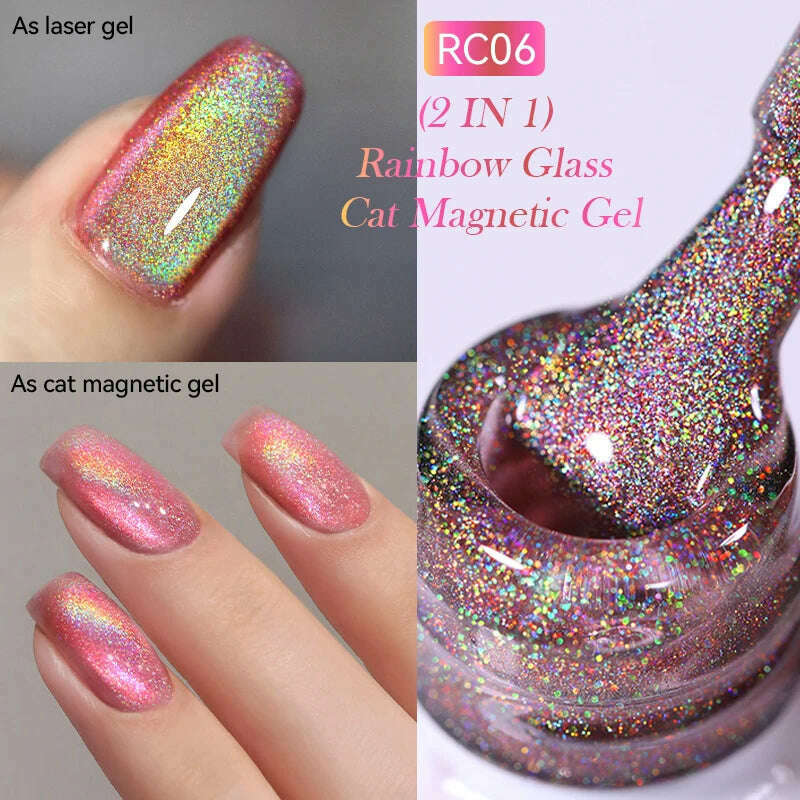 LILYCUTE 7ML Rainbow Glass Cat Magnetic Gel Nail Polish Super-Bright Colorful Glitter Sparkling Manicure Semi Permanent Nail Gel - KIMLUD