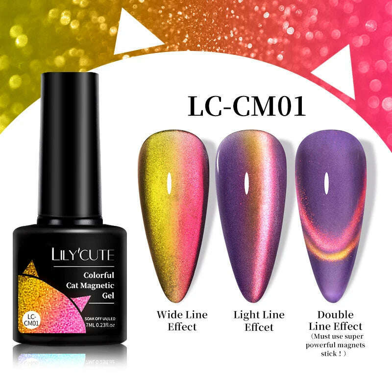 KIMLUD, LILYCUTE 7ML Rainbow Glass Cat Magnetic Gel Nail Polish Super-Bright Colorful Glitter Sparkling Manicure Semi Permanent Nail Gel, LC-CM01, KIMLUD APPAREL - Womens Clothes