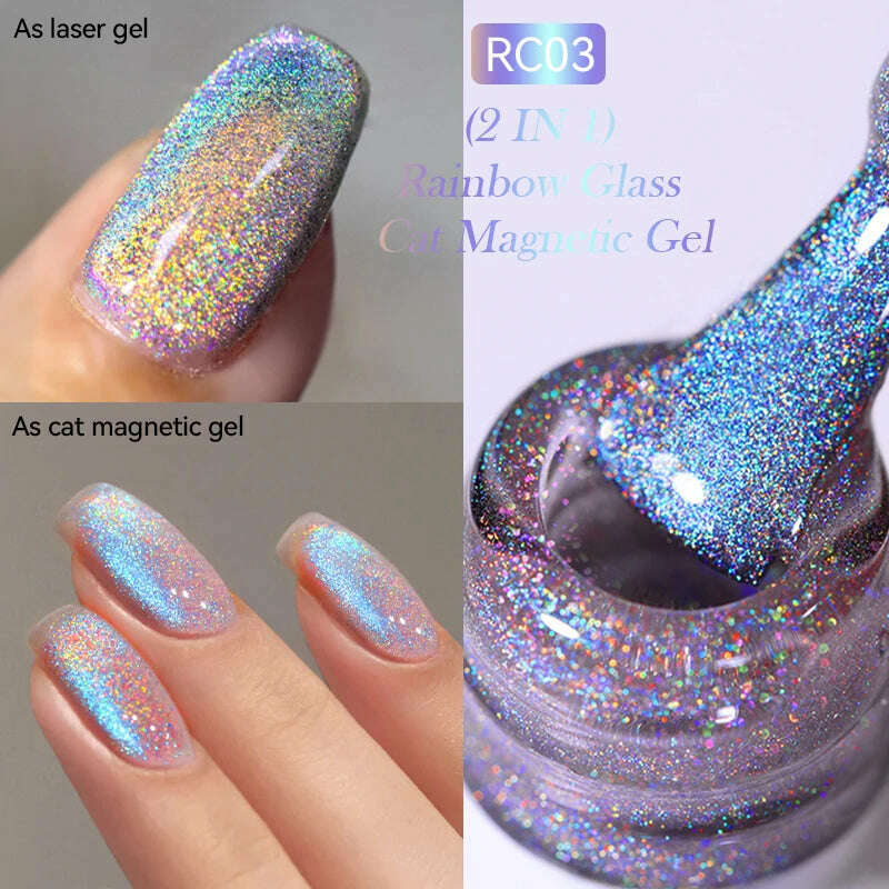 KIMLUD, LILYCUTE 7ML Rainbow Glass Cat Magnetic Gel Nail Polish Super-Bright Colorful Glitter Sparkling Manicure Semi Permanent Nail Gel, LC-RC03, KIMLUD APPAREL - Womens Clothes