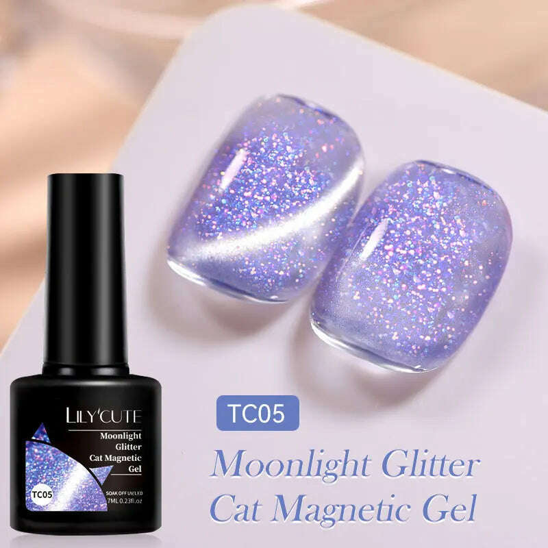 KIMLUD, LILYCUTE 7ML Rainbow Glass Cat Magnetic Gel Nail Polish Super-Bright Colorful Glitter Sparkling Manicure Semi Permanent Nail Gel, LC-TC05, KIMLUD APPAREL - Womens Clothes