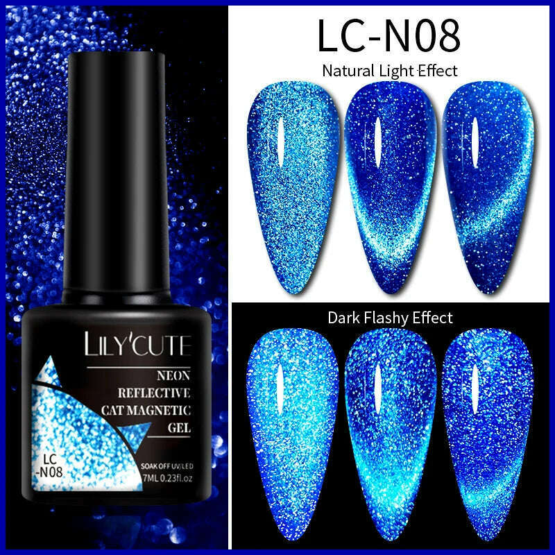 KIMLUD, LILYCUTE 7ML Rainbow Glass Cat Magnetic Gel Nail Polish Super-Bright Colorful Glitter Sparkling Manicure Semi Permanent Nail Gel, LC-N08, KIMLUD APPAREL - Womens Clothes