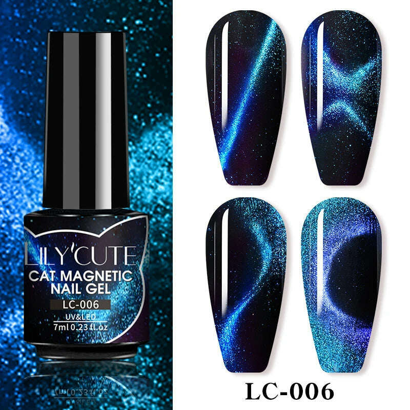 KIMLUD, LILYCUTE 7ML Sparkling Glitter Rainbow Cat Magnetic Gel Nail Polish 9D Colorful  Semi Permanent Soak Off Nail Art UV Gel Varnish, LC-006, KIMLUD APPAREL - Womens Clothes