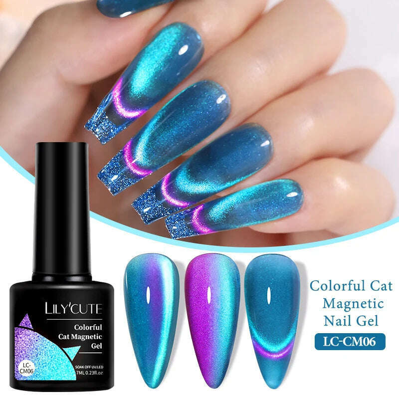 KIMLUD, LILYCUTE 7ML Sparkling Glitter Rainbow Cat Magnetic Gel Nail Polish 9D Colorful  Semi Permanent Soak Off Nail Art UV Gel Varnish, LC-CM06, KIMLUD APPAREL - Womens Clothes