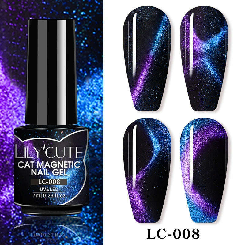 KIMLUD, LILYCUTE 7ML Sparkling Glitter Rainbow Cat Magnetic Gel Nail Polish 9D Colorful  Semi Permanent Soak Off Nail Art UV Gel Varnish, LC-008, KIMLUD APPAREL - Womens Clothes