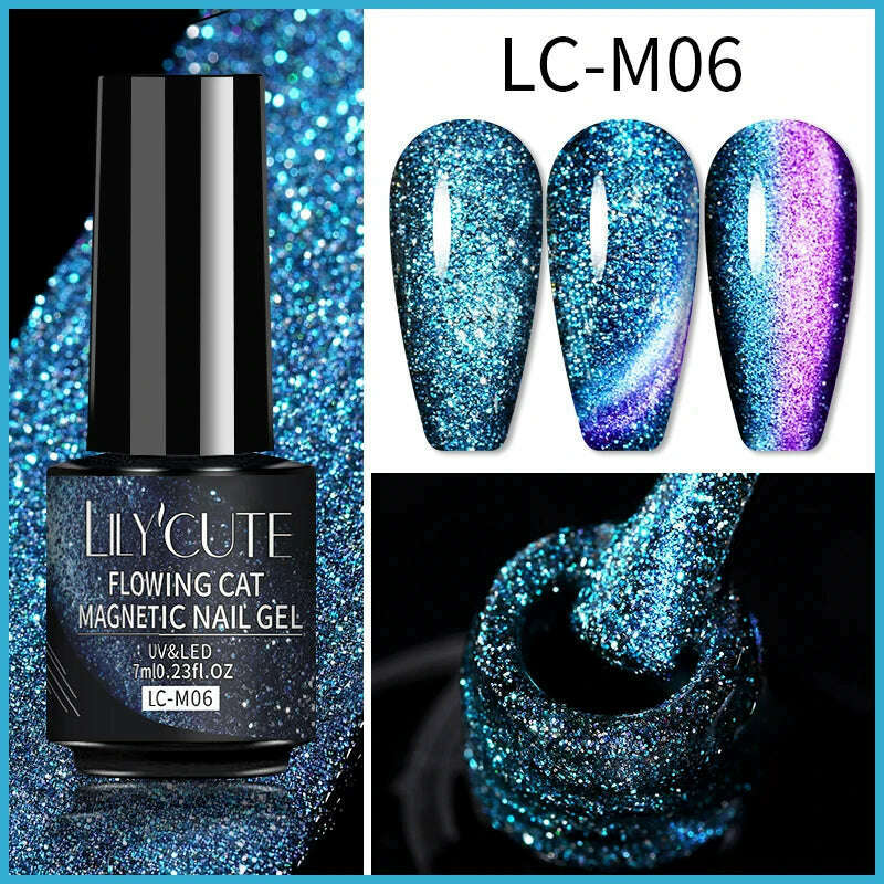 KIMLUD, LILYCUTE 7ML Sparkling Glitter Rainbow Cat Magnetic Gel Nail Polish 9D Colorful  Semi Permanent Soak Off Nail Art UV Gel Varnish, KIMLUD Womens Clothes