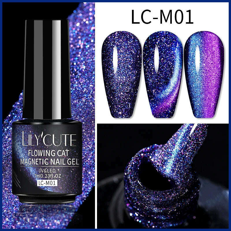 KIMLUD, LILYCUTE 7ML Sparkling Glitter Rainbow Cat Magnetic Gel Nail Polish 9D Colorful  Semi Permanent Soak Off Nail Art UV Gel Varnish, KIMLUD Womens Clothes