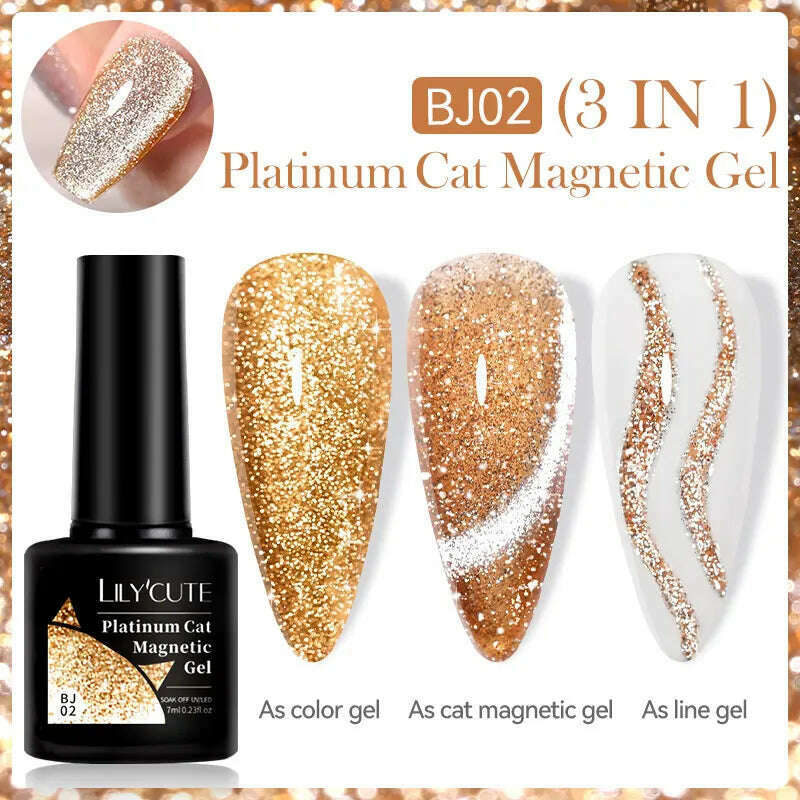 KIMLUD, LILYCUTE 7ML Sparkling Glitter Rainbow Cat Magnetic Gel Nail Polish 9D Colorful  Semi Permanent Soak Off Nail Art UV Gel Varnish, LC-BJ02, KIMLUD APPAREL - Womens Clothes