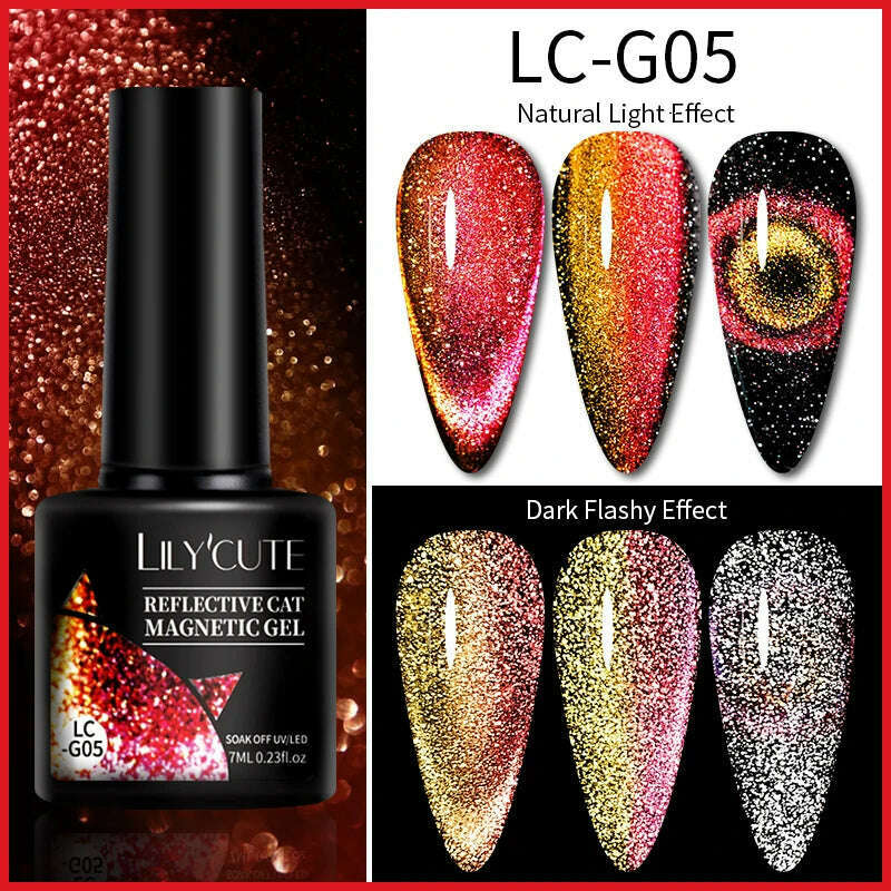 KIMLUD, LILYCUTE 7ML Sparkling Glitter Rainbow Cat Magnetic Gel Nail Polish 9D Colorful  Semi Permanent Soak Off Nail Art UV Gel Varnish, KIMLUD Womens Clothes