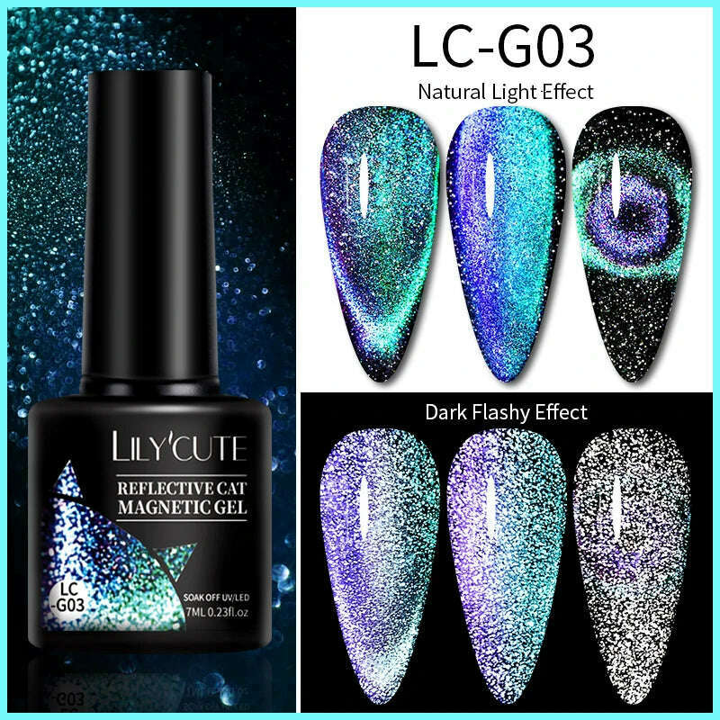 KIMLUD, LILYCUTE 7ML Sparkling Glitter Rainbow Cat Magnetic Gel Nail Polish 9D Colorful  Semi Permanent Soak Off Nail Art UV Gel Varnish, LC-G03, KIMLUD APPAREL - Womens Clothes