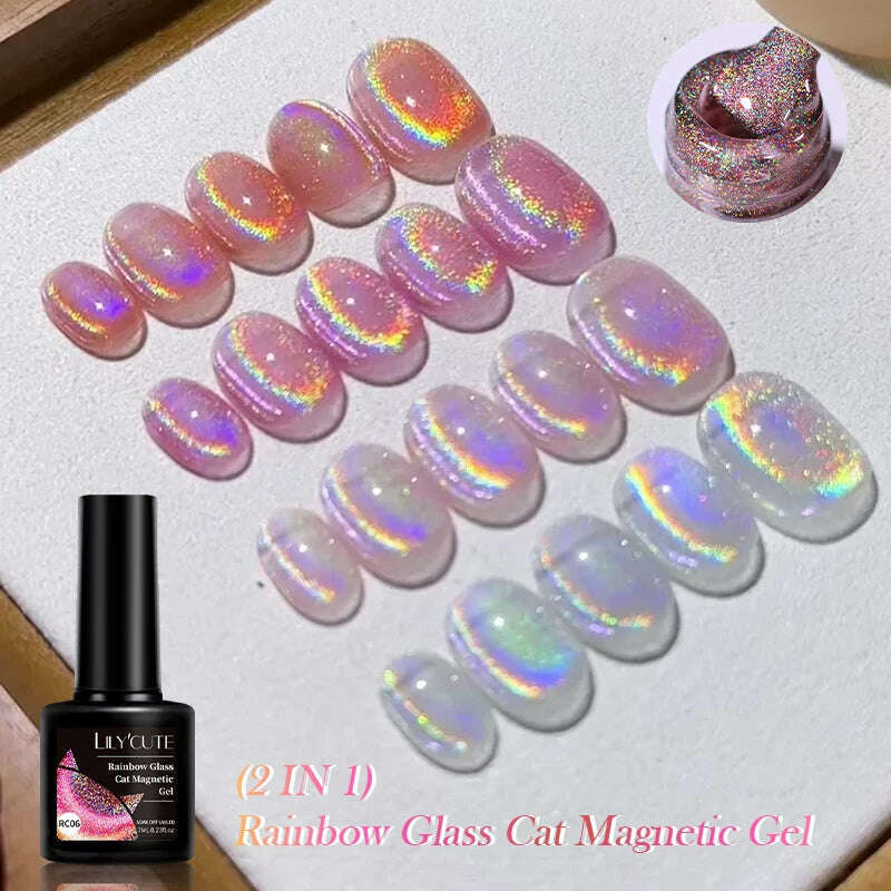 KIMLUD, LILYCUTE 7ML Sparkling Glitter Rainbow Cat Magnetic Gel Nail Polish 9D Colorful  Semi Permanent Soak Off Nail Art UV Gel Varnish, KIMLUD Womens Clothes